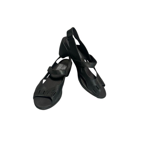 Merrell Cycling‎ Sandals Women's 8 Black Leather  Slingback Heels Whimsigoth - Picture 1 of 7